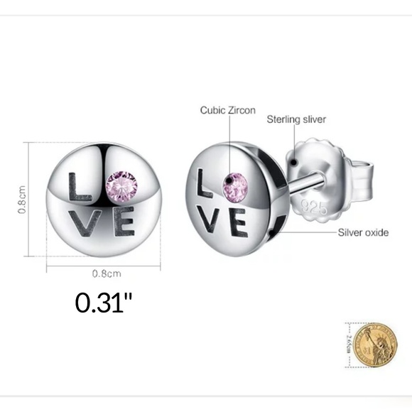 925 "LOVE" pink CZ Stud Earrings - Picture 4 of 4